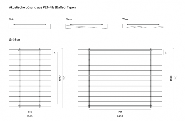 Akustische Paneele Decken *Plain*Blade*Wave*